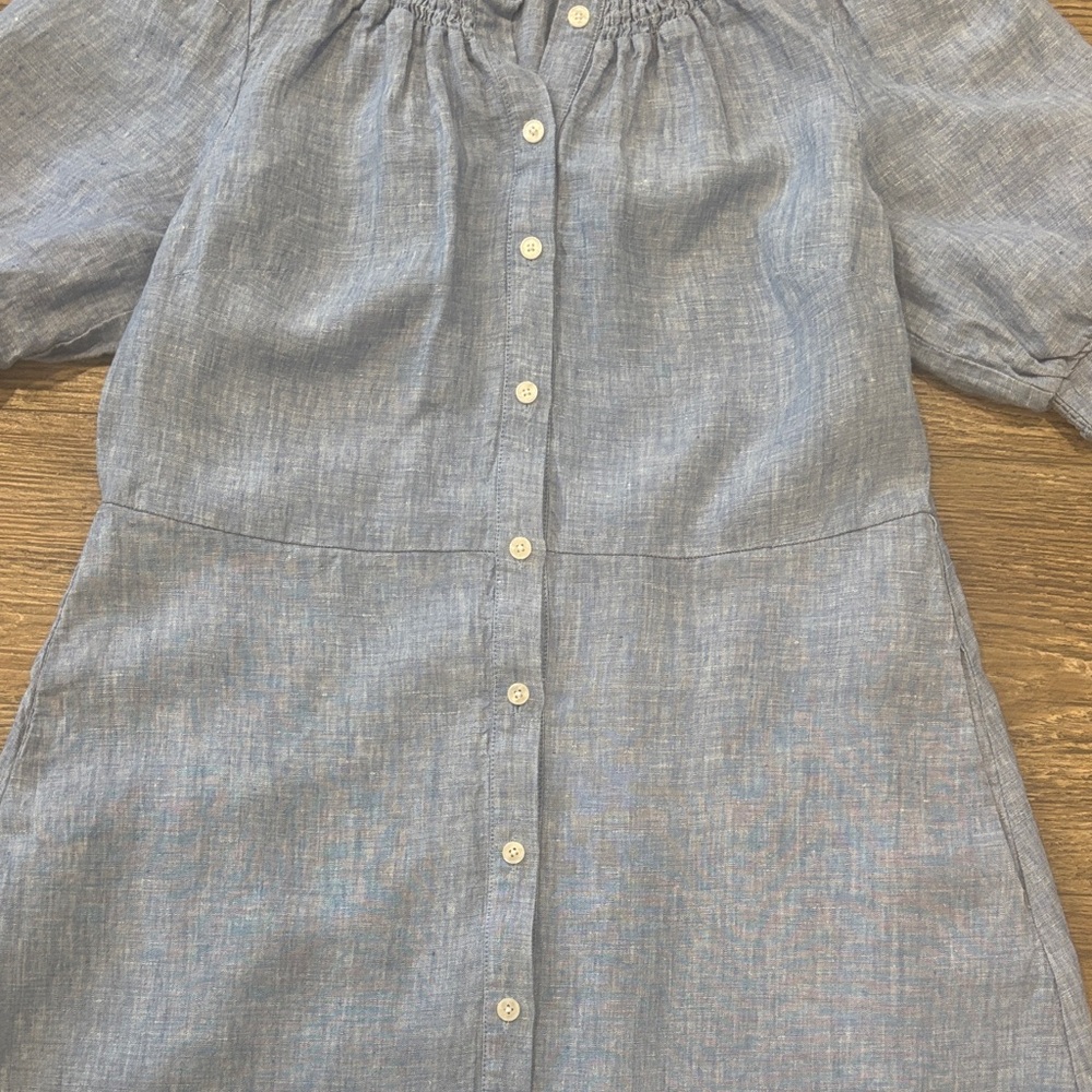 Boden Light Blue Linen Button-Front Midi Dress - Picture 8 of 15